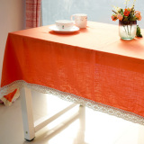 高档环保橘红色竹节麻棉桌布定制做宜家简约花边 日式客厅台布