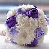 韩式新娘手捧花球仿真玫瑰花束结婚礼物绸缎丝带钻珍珠链手拿花球
