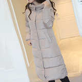 冬季韩版女中长款过膝加厚保暖修身纯色棉服连帽棉衣棉袄加长外套