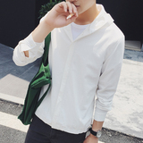 秋季新款衬衫男长袖韩版常规薄款青少年学生青春连帽修身衬衫外套