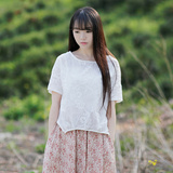 森林系夏季女装短袖套头白色衬衫韩版百搭文艺小清新刺绣学生衬衣