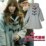 韩国 少女时代 tiffany 帕尼同款 秋冬季保暖灰色复古扣毛呢大衣