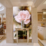 现代简约 玄关壁纸壁画 走廊过道墙纸装饰画 竖版 油画 玫瑰花