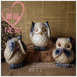三不猫头鹰日式陶瓷小鸟可爱家居饰品小动物客厅书架摆件结婚礼物