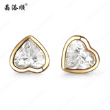18K黄金钻石耳钉女时尚气质防过敏单钻耳环钻石耳坠心形钻石耳钉