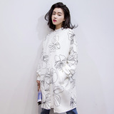 韩国代购2016秋季新款品牌女装宽松显瘦印花长款棒球服外套女潮
