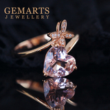 【GEMARTS】天然粉钻级纯粉摩根石戒指18K金镶钻石 蝴蝶错臂款