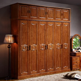 现代中式实木衣柜4门5门6门组合卧室整体大衣橱橡木储物衣柜特价