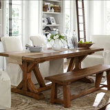 美式复古全实木餐桌椅子 实木餐桌椅组合6人饭桌办公桌松木榆定做