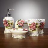 欧式田园风玫瑰花卫浴套装 浴室洗漱用具五件套陶瓷创意新婚礼品