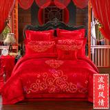 粗布床单绣花大红色床单款床盖款中式多件套欧式结婚床品2015