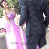 2015新款影楼主题服装主题婚纱摄影紫色礼服花朵拖尾写真拍照A11