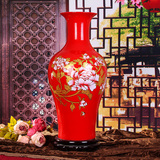 景德镇陶瓷花瓶客厅落地电视柜摆件大号花瓶中国红富贵竹水培包邮