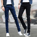 韩版男士牛仔裤男青年黑色小脚裤夏季修身款男裤弹力薄款显瘦长裤