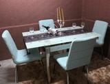 桌餐厅铁艺饭桌子钢化玻璃伸缩折叠长方形餐桌椅组合小户型洽谈方