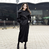 2015冬装新款韩版修身超长款羊绒大衣女毛呢黑色大翻领呢子外套女