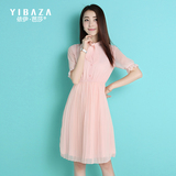 依伊芭莎2016夏装新款韩版女装纯色原创设计对称百褶蝴蝶结连衣裙