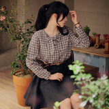韩国东大门高级定制暖暖格纹兔耳朵女生休闲衬衫上衣春款格子