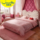简莱克欧式儿童床女孩公主床1.2米1.5单人床粉色布艺软床家具BJ1A