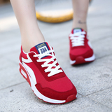 夏天韩版网面跑步鞋平底透气红色运动鞋女潮高中初中学生大码女鞋