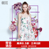 Oece2016夏装新款女装 麋鹿印花性感吊带修身雪纺连衣裙162HS619