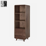 原木书柜 北欧日式实木橡木黑胡桃木单体书柜 简约现代储物柜斗柜