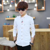 男士长袖衬衫男装衣服韩版修身衫衣男青少年休闲夏季短袖衬衣外套
