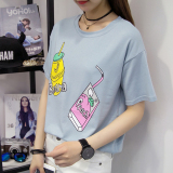 短袖t恤女夏季韩版宽松T恤上衣打底衫香蕉牛奶卡通印花女装2016潮