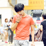 夏季男士短袖T恤韩版圆领修身青年夏天纯色口袋半袖日系潮牌男装
