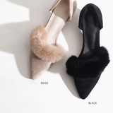 2016春新款韩国代购毛毛鞋中跟单鞋包头女鞋兔毛尖头高跟鞋细跟女