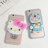 卡通KT猫创意小镜子iphone6s手机壳 苹果6 plus化妆镜硅胶保护套
