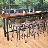 前台酒吧椅简约欧式铁艺吧台桌椅子高脚凳复古实木餐桌椅组合家用