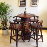 组合厂家直销新款包皮酒吧椅酒桶吧台复古美式红酒实木酒吧台桌椅