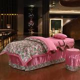 欧式全棉美容床罩四件套高档按摩床罩紫色田园方头梯形头通用定做
