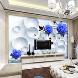 3D立体简约现代蓝色玫瑰花壁纸客厅卧室书房装饰背景墙纸大型壁画
