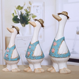 地中海田园家居装饰品工艺品客厅电视柜摆设陶瓷鸭子摆件结婚礼物