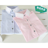 韩版男童宝宝春秋冬款装长袖儿童粉蓝色条纹衬衣男女花童礼服衬衫