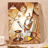 自油自画 亚麻布diy数字油画客厅卧室人物手绘装饰画 柠檬与咖啡