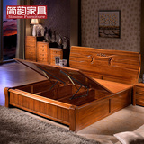 虎斑木家具 实木床1.8米箱体床中式储物高箱气压床 虎斑木实木床