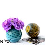 外贸出口圆形彩色玻璃花瓶 台面插花摆件 欧式软装样板房装饰品