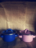 6件包邮双耳带盖搪瓷碗粉色蓝色卡通儿童碗婴儿碗保鲜汤碗米饭碗