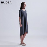 边BLIDEA 2015夏季原创设计师品牌女装纯色针织短袖松紧腰中长裙