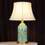 欧式美式复古花鸟田园蓝绿色陶瓷全铜台灯 新中式客厅卧室床头灯