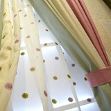 简约现代地中海绿白粉纯色涤棉拼接客厅卧室窗帘高档黄色棉麻窗纱