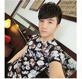 2016夏季潮流男士韩版3D印花短袖T恤发型师个性紧身V领夏天上衣男