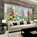 复古手绘 油画花卉 田园壁纸 电视背景墙 大型壁画 客厅欧式墙纸
