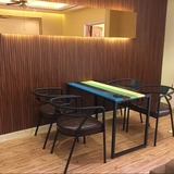 美式loft铁艺实木餐桌椅组合户外休闲桌椅小户型长条餐桌彩色饭桌