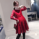 孕妇蕾丝连衣裙红色打底衫时尚韩版孕妇装上衣春秋装2016新款潮妈