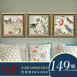美式现代时尚卧室床头壁画 欧式田园餐厅装饰画 组合有框画花鸟