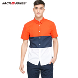 JackJones杰克琼斯纯棉男士拼接合体尖领短袖衬衫C|215204029